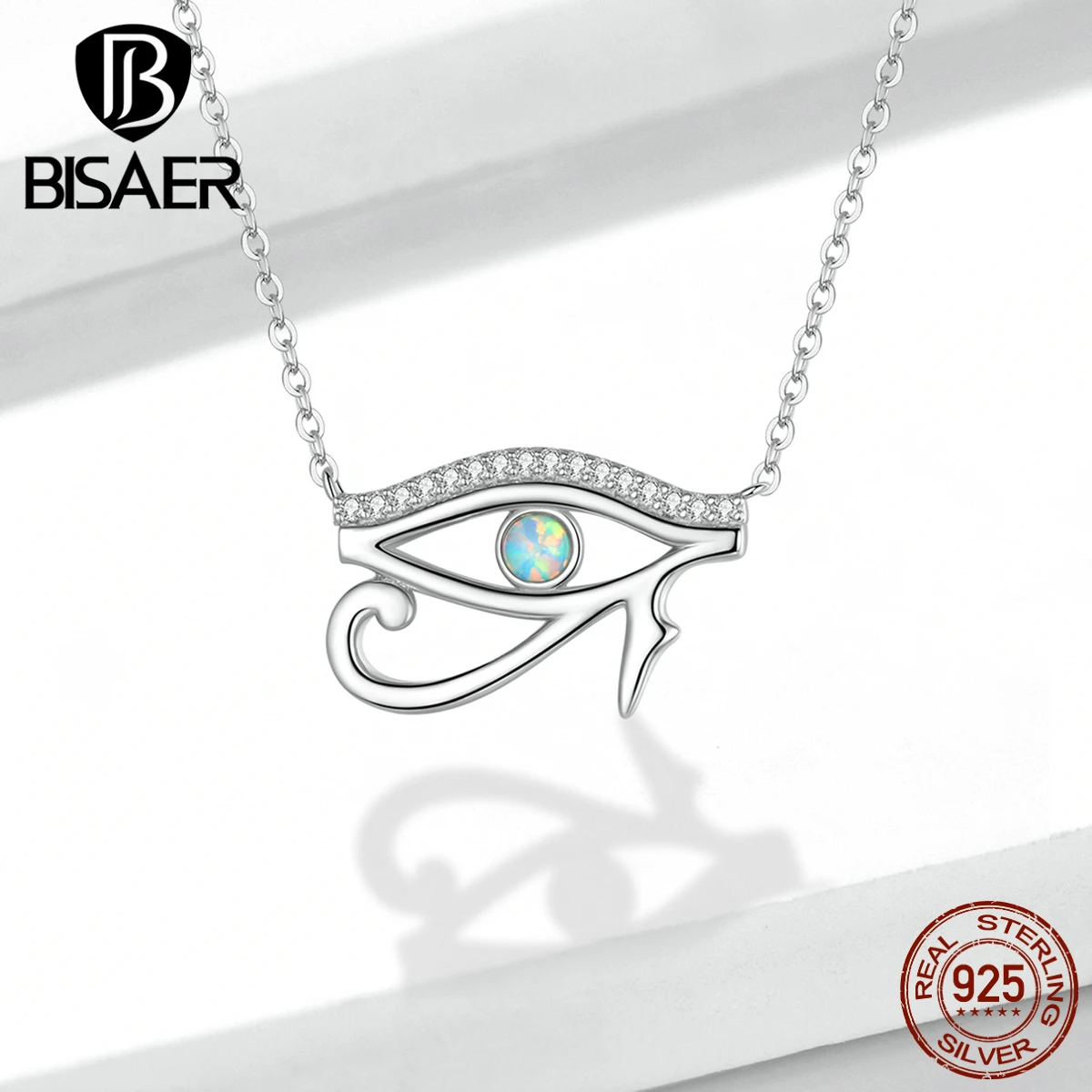 BISAER 925 Sterling Silver Necklace Ancient Egypt Eye of Horus