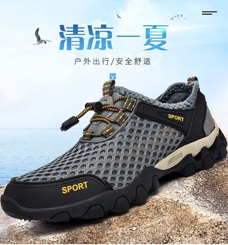 Herren Mesh atmungsaktive Wanderschuhe Sommer rutschfeste weiche Sohle Sportschuhe Outdoor verschleißfeste stoßdämpfende Laufschuhe – Detail 16