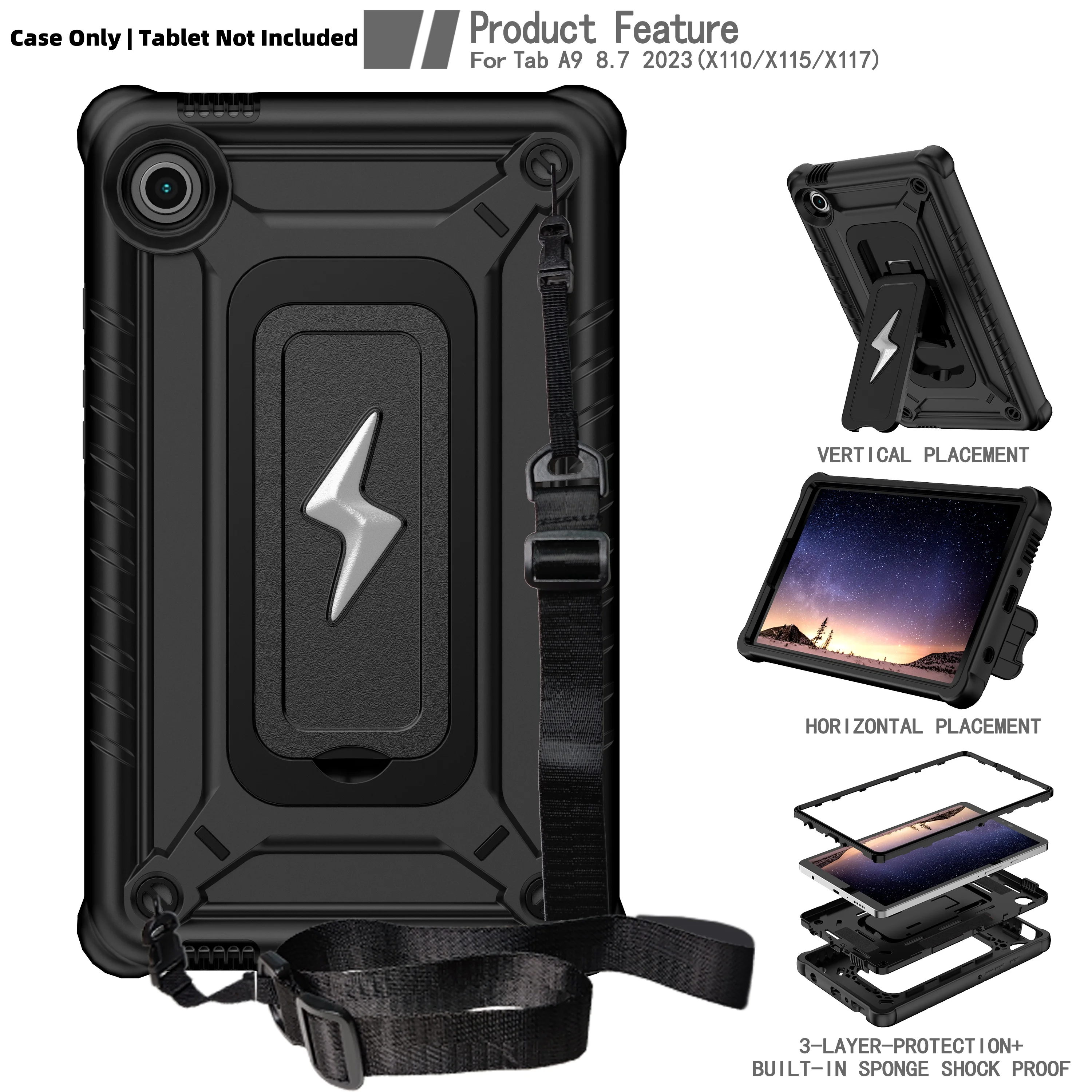 Heavy Duty Shockproof Tablet Case with Kickstand and Shoulder Strap