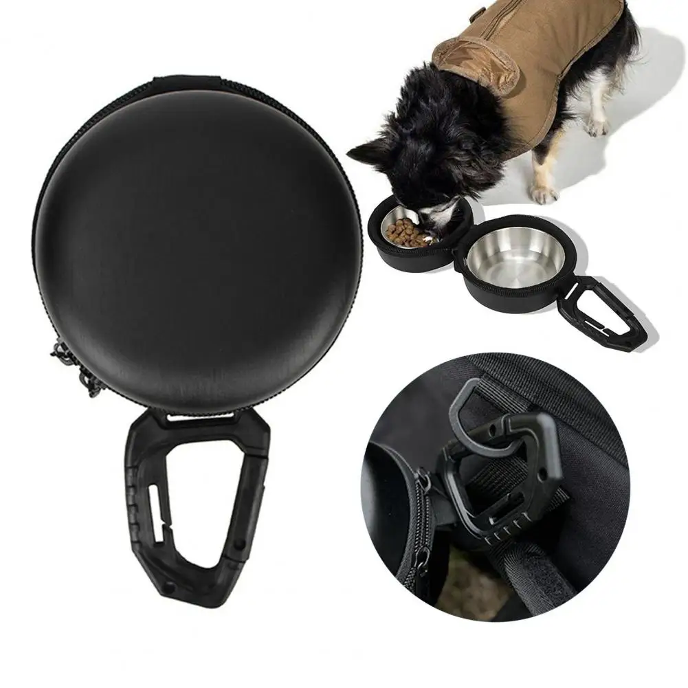 Double Bowl Pet Feeder with Eva Bag Stainless Steel Double Dog Bowls with Hanging Storage Bag for Camping for Outdoors Pet
