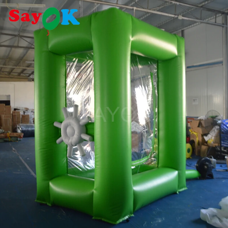 

Pvc Green Inflatable Cash Cube Inflatable Money Grab Machine Booth With Air Blower For Advertising Event Promotion