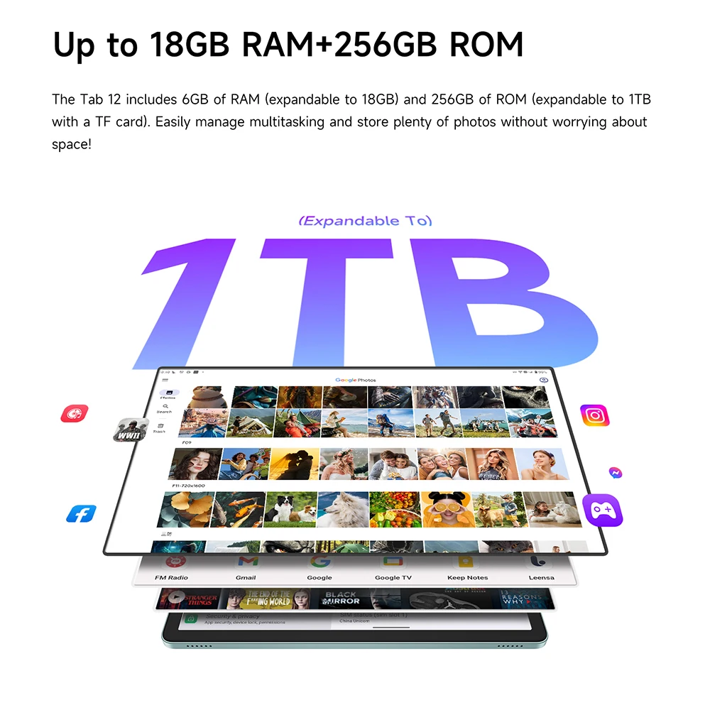 Fossibot Tab 12 Tablet 7000mAh Battery Face ID 18GB RAM+256GB ROM Smart Pad Octa-core 1.6GHz 10.95 Inch FHD 4G PAD Android 14
