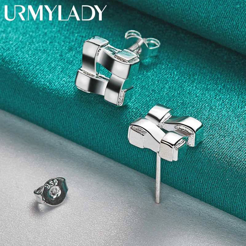 

URMYLADY 925 Sterling Silver Square Stud Earrings For Women Wedding Party Charm Jewelry