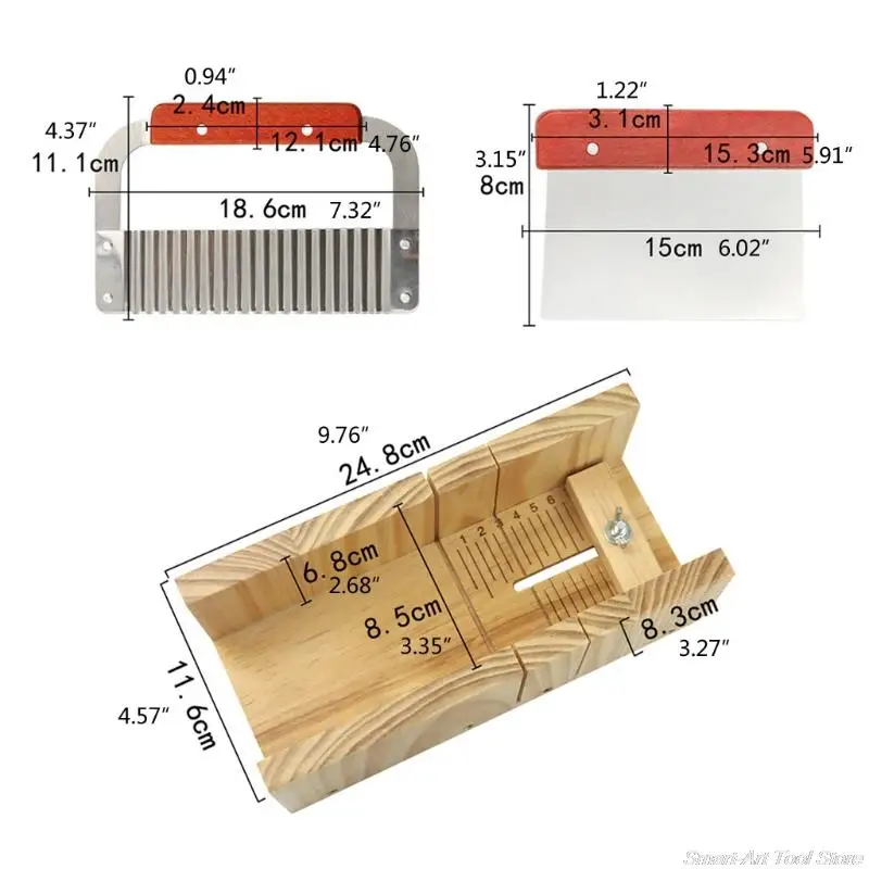Wooden Soap Loaf Cutter Mold and Soap Cutter Set Rectangle Silicone Mold with Box Straight and Wavy s
