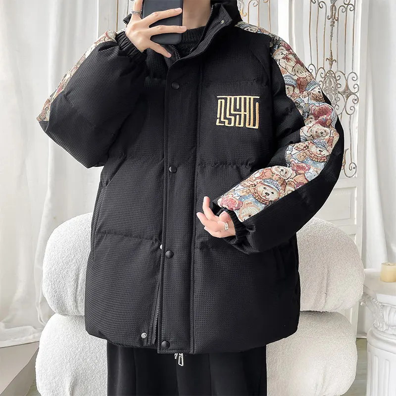 2023 Winter New Stand Collar Cotton-Padded Coat Men's Outwear Warm Down Jacket Youth Loose Thick Parkas Plus Size M-5XL Clothing