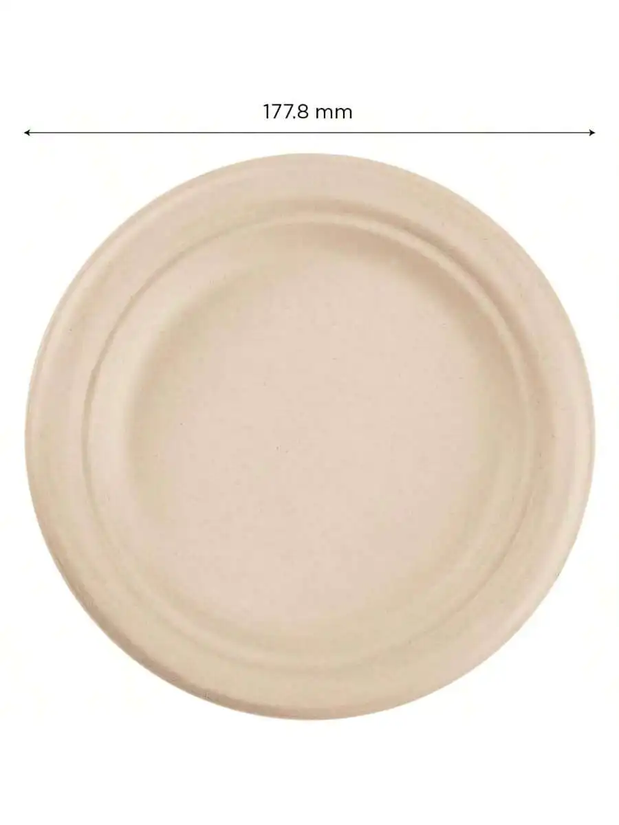KARAT EARTH 7'' PFAS Free Compostable Bagasse Round Plates Natural Case of 1 000