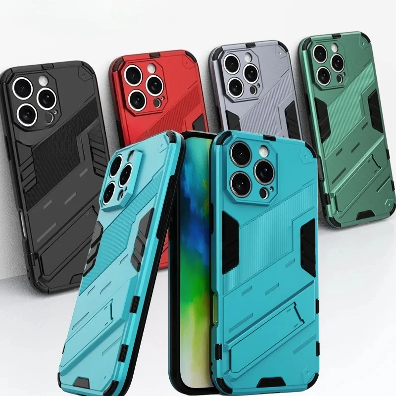 Enhanced Shockproof Armor Phone Case with Holder and Hard Bumper Cover