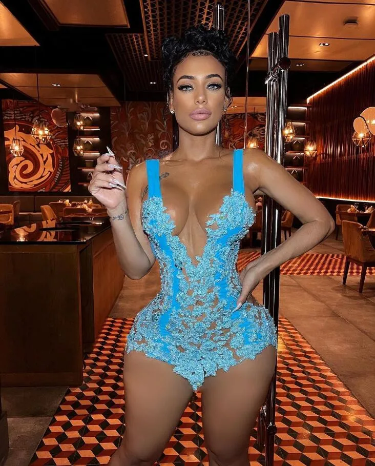 

Baby Blue Bodyice Cocktail Party Dress for Women Sexy Lace Applique Bustle Lace Up Birthday Gown vestidos de gala mujer