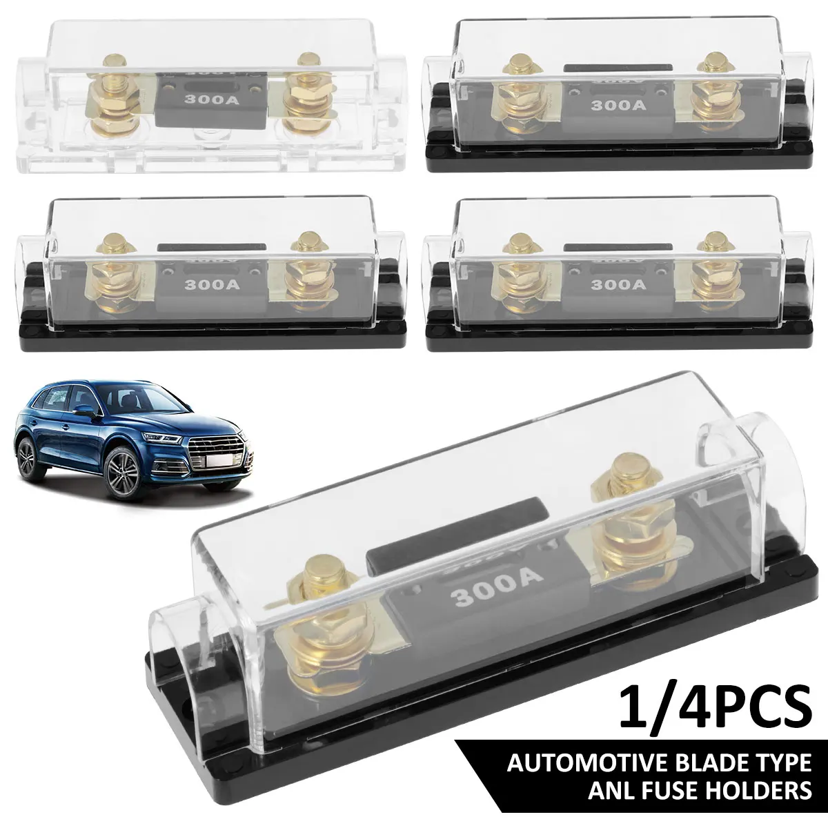 

1/4Pcs ANL Fuse Holder Professional Car Blade Fuse Holder Gold Plated Auto Fuse Block Safe Car Audio Fuse Holder with 300 Amp