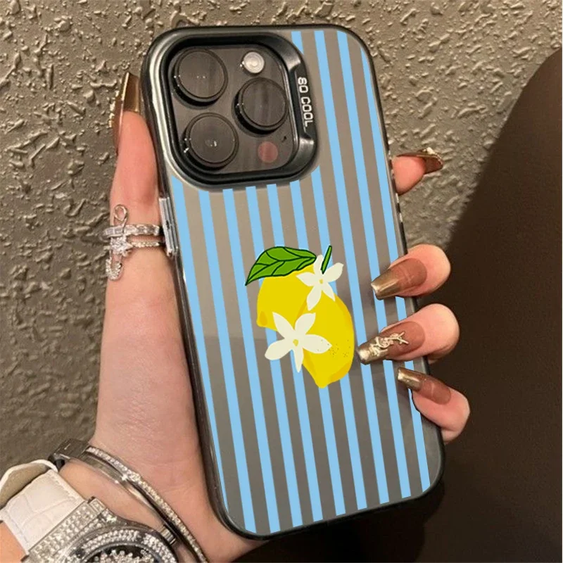 Retro Blue Striped Lemon Phone Case Cover