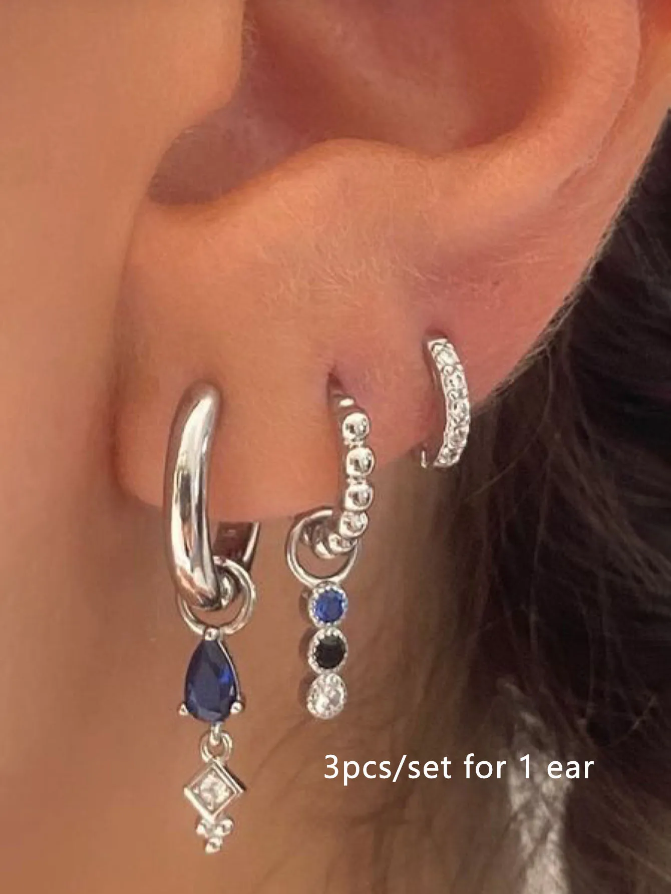 3pcs Womens Blue Water Drop Cubic Zirconia Earrings