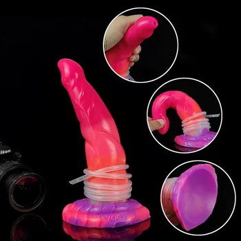 FAAK New Squirting Monster Dildo Glowing In Dark Fantasy Butt Plug Silicone Flexible Sex Toy For Women Men Prostate Stimulator 4