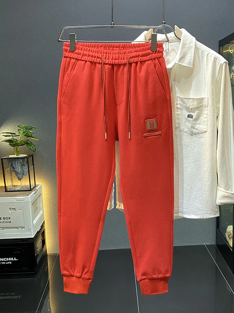 

Red Handsome Ankle-Banded Casual Pants Men's Sweatpants 2024 New Loose Elastic Fashion All-Matching Sports Trousers