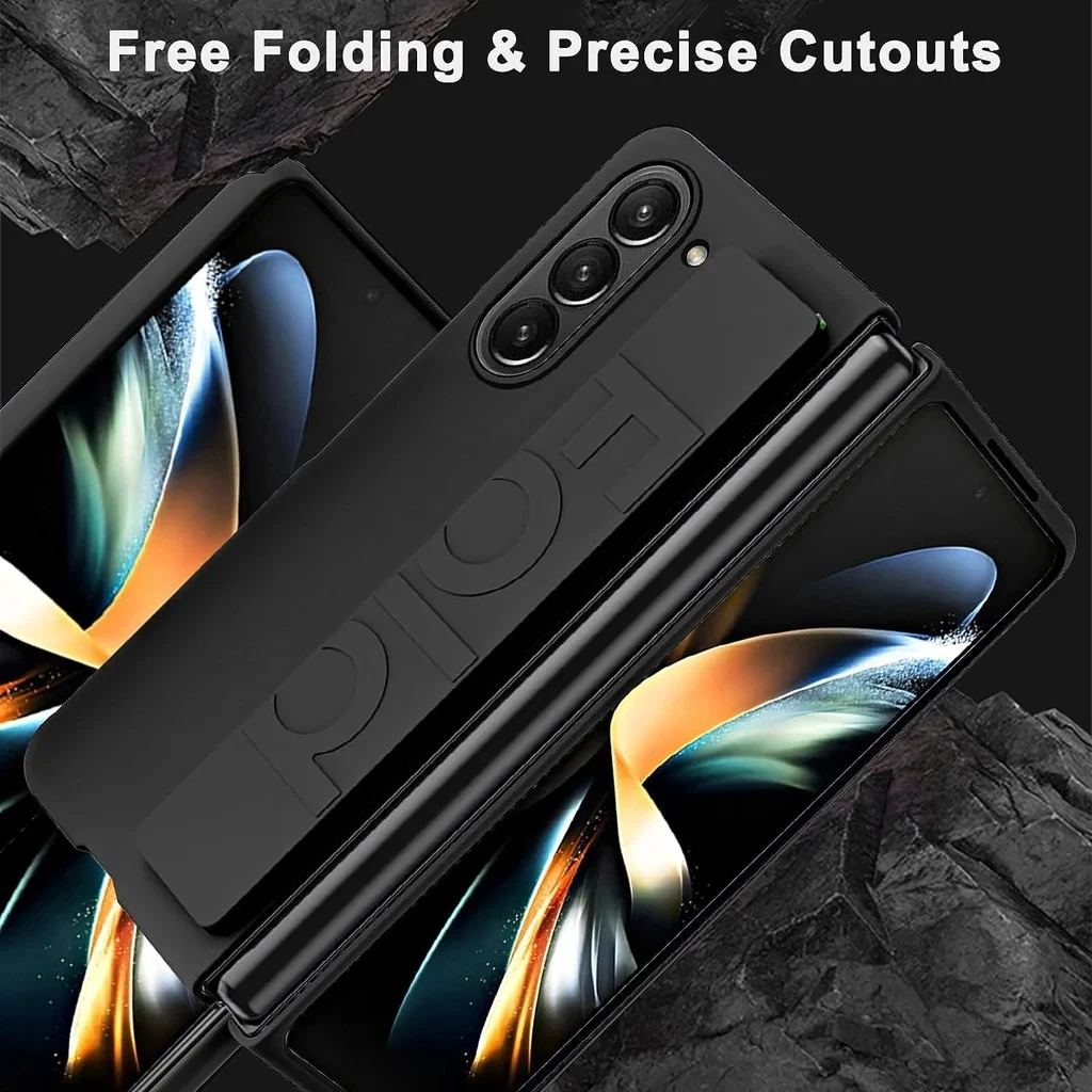 

Luxury Ultra-thin Matte Silicone Wrist Strap Case For Samsung Galaxy Fold 5 4 3 5G Folding Shockproof Hard Back Cover