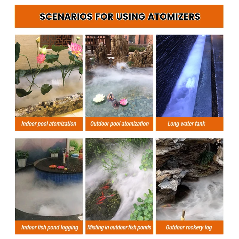 DC45V 2/4/6/8/10/12 헤드 스테인레스 스틸 가습기 온실 수경법 용 5m 와이어가있는 초음파 안개 제조기 안개