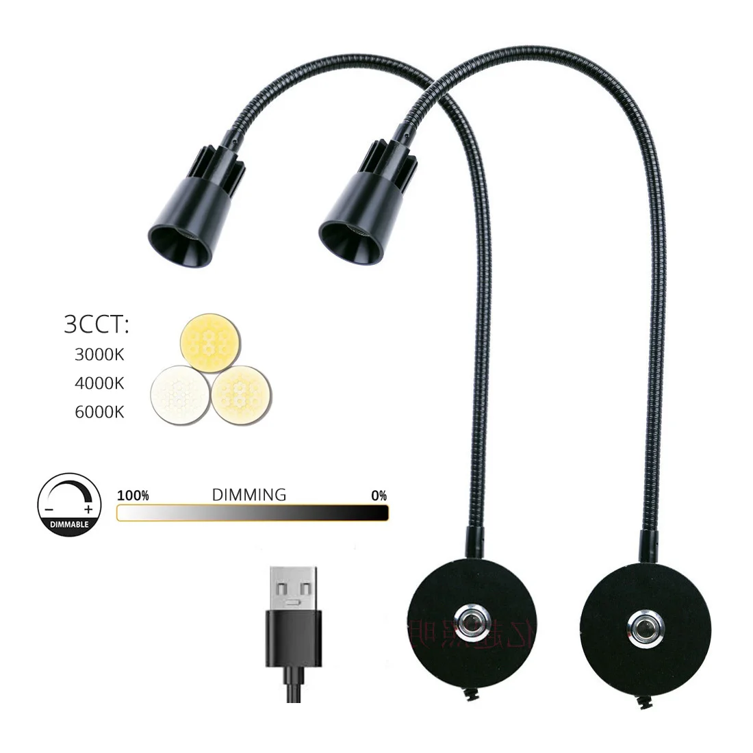 USB Bedside Wall Reading Lamp 2pcs 5V 3CCT Touch Dimming Longer 15" Gooseneck Read Working Study 3W LED Book Lights led light led wall lamp wall light led reading light