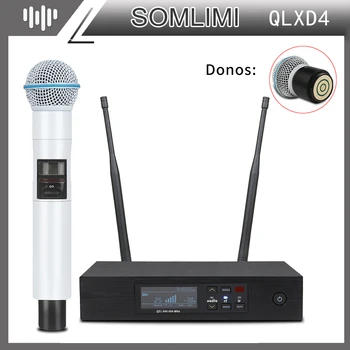 새로운! SOMLIMI UHF 무선 마이크 시스템, 전문 무대 공연 노래방, 고품질, 흰색, QLXD4