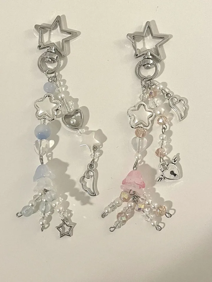JSGHGDF Y2K - Llavero Con Dije De Estrella Y Medusa Para Teléfono, Correa De Cadena, Mochila, Bolsa De Adorno, Accesorio Para Llave De Coche, Azul