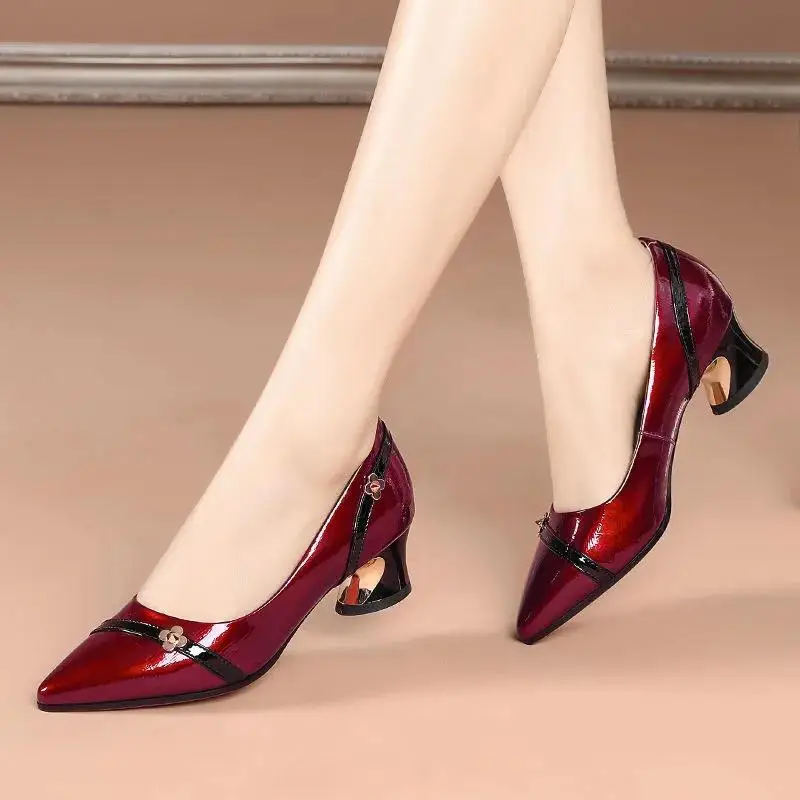 Women's Luxury Shoes Elegant Middle Heels Party PU Leather Pointed Pumps Ladies Wedding Shoes Bride Summer Work Soft Sole Autumn 3
