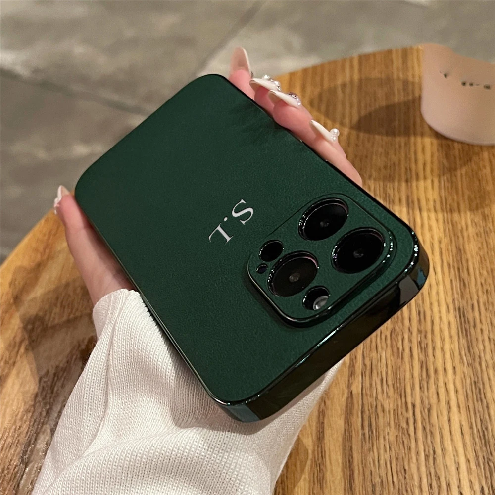 thumbnail image 1 of Funda de piel de cordero de lujo con revestimiento para iPhone 16, 15, 14, 13, 12, 11 Pro Max, personalizada, con iniciales y nombre, 16, 15 Pro, 1 of 5