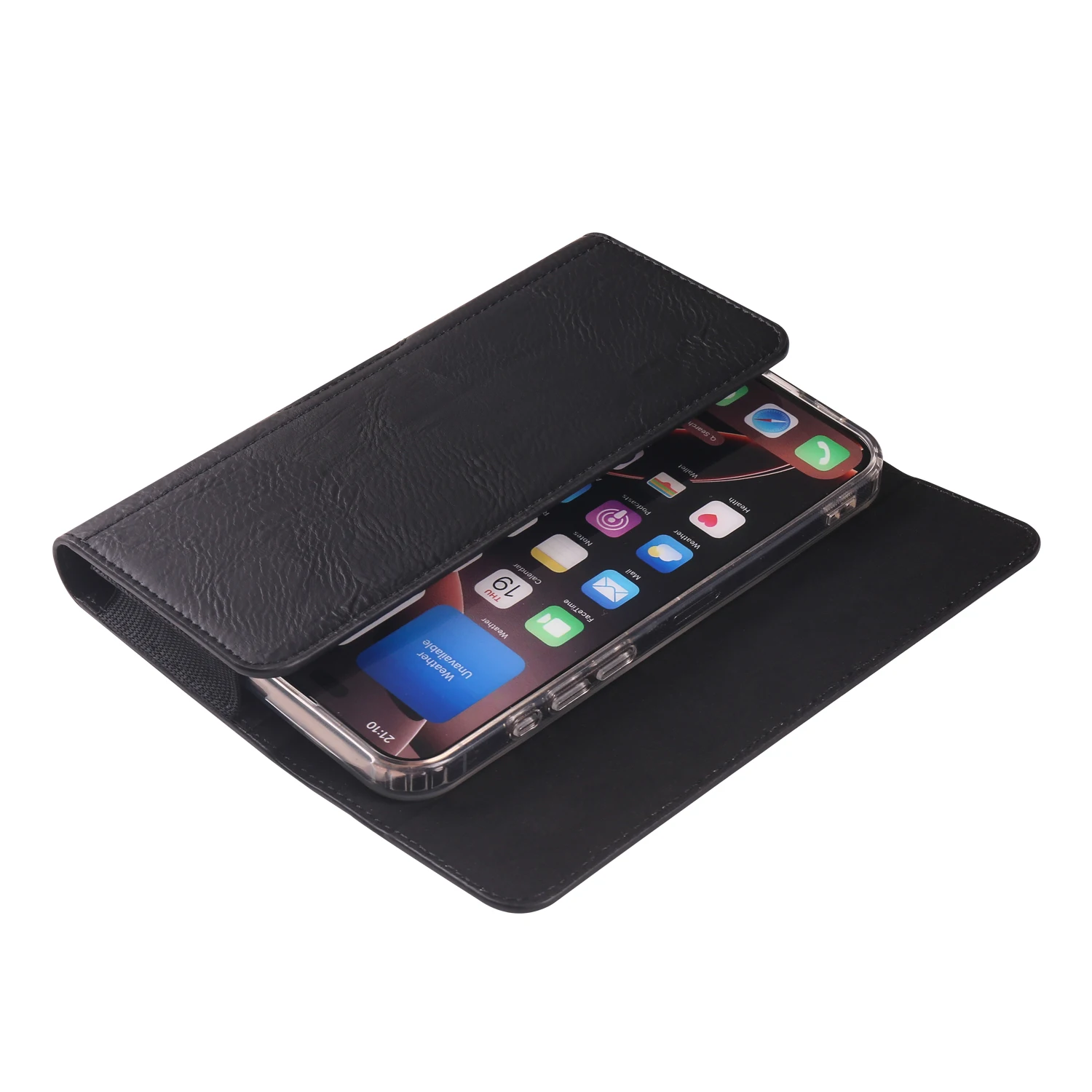 Universal Horizontal Elastic Waist Phone Pouch with Card Pocket - PU Material Holster
