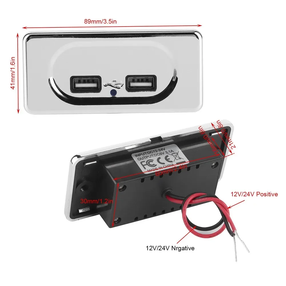Motorhome Dual USB Ports Charger Camper Accessories 12V/24V 3.1A Power Supply Socket Charger Waterproof Electronics Accessories