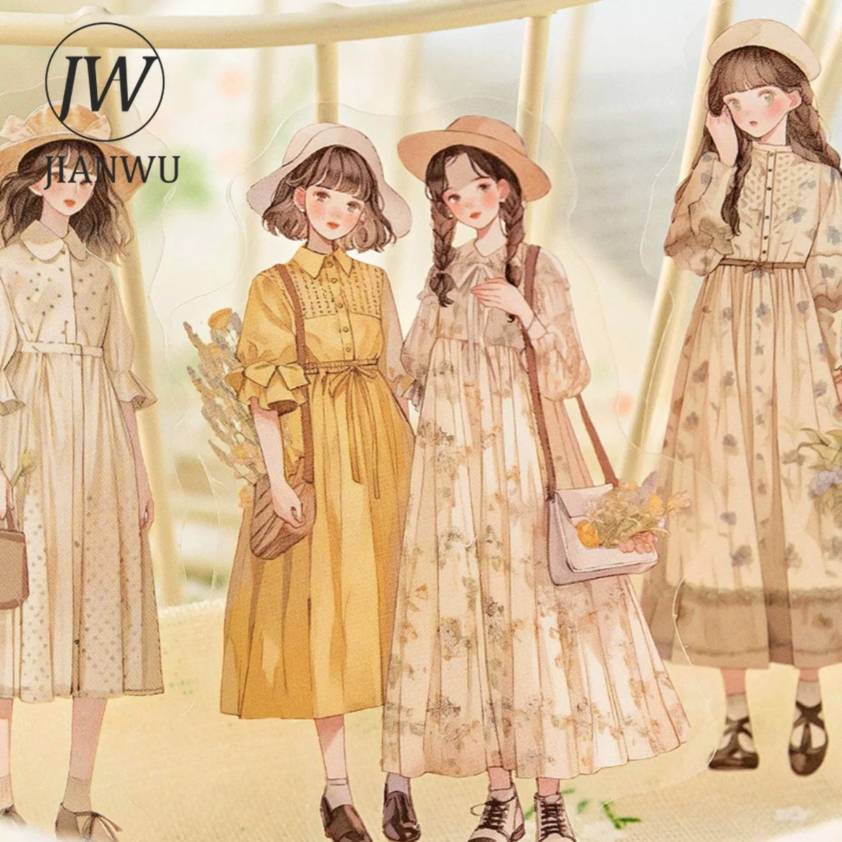 JIANWU Life Tidbits 시리즈 문학적 소녀 캐릭터 소재 장식 PET 스티커, 창의적인 DIY 저널 콜라주 문구, 30 장