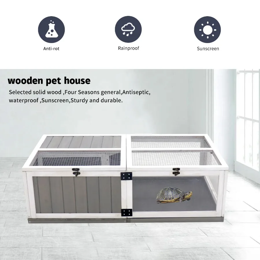Wooden Tortoise House Indoor Turtle Enclosure for Small Animals Outdoor Wooden Reptile Cage