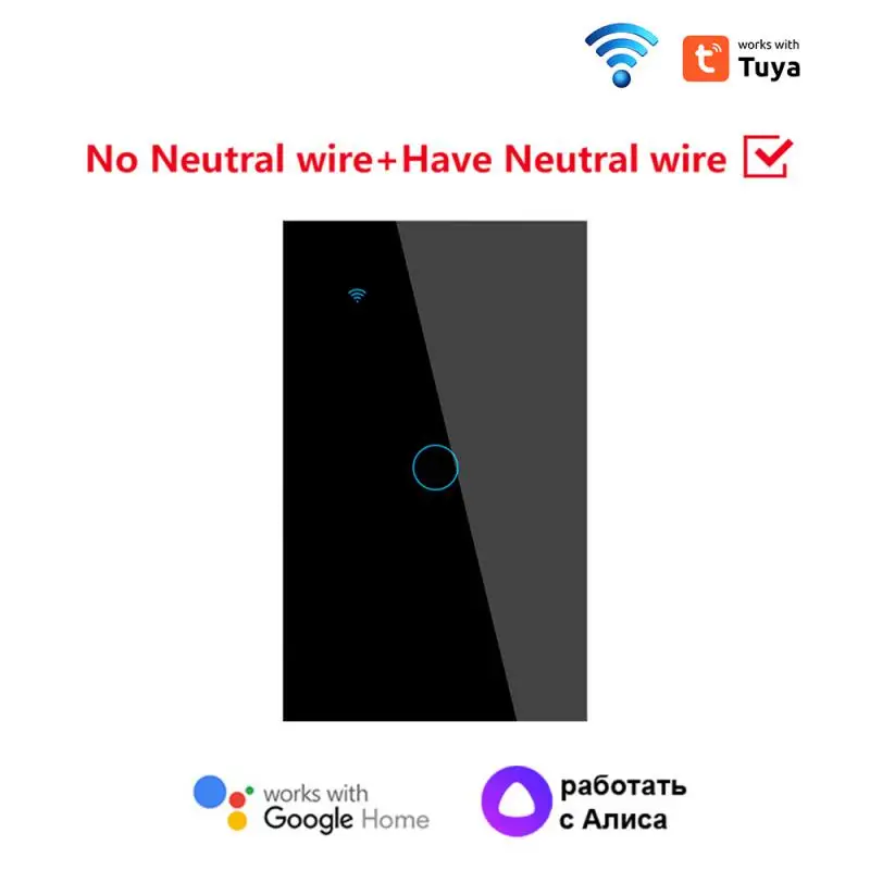 

Умный светодиодный выключатель Tuya WiFi US, нейтральный провод/без нейтрального провода, требуется настенный сенсорный выключатель 120 типа, работает с Alexa, Home