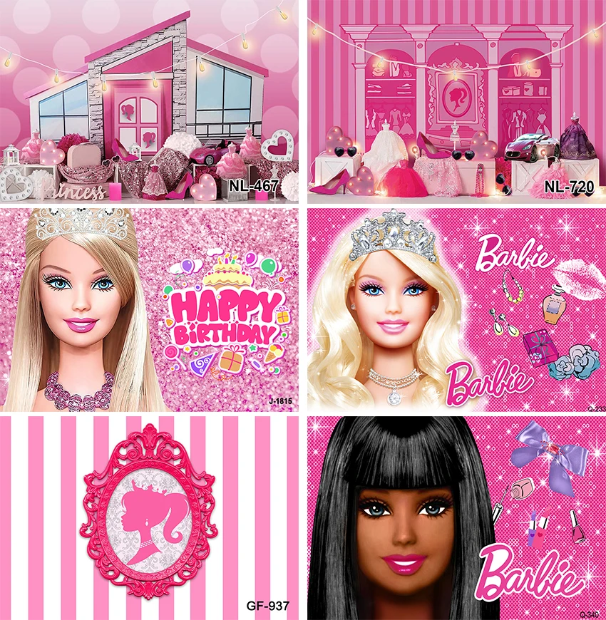 

Розовые фоны для Барби, украшения для дня рождения, принадлежности для Барби, Фотофон для вечеринки в честь будущей мамы, для девочек, леди, вечеринки в честь Дня Рождения