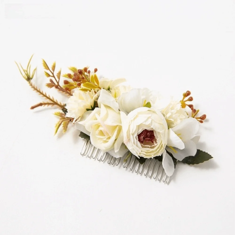 Mehrfarbige Blumen-Haarkämme, legiertes Tuch, thailändischer gezahnter Einsatzkamm, ethnischer Stil, simulierte Blume, Braut-Haarnadel, Haar-Accessoires – Detail 5