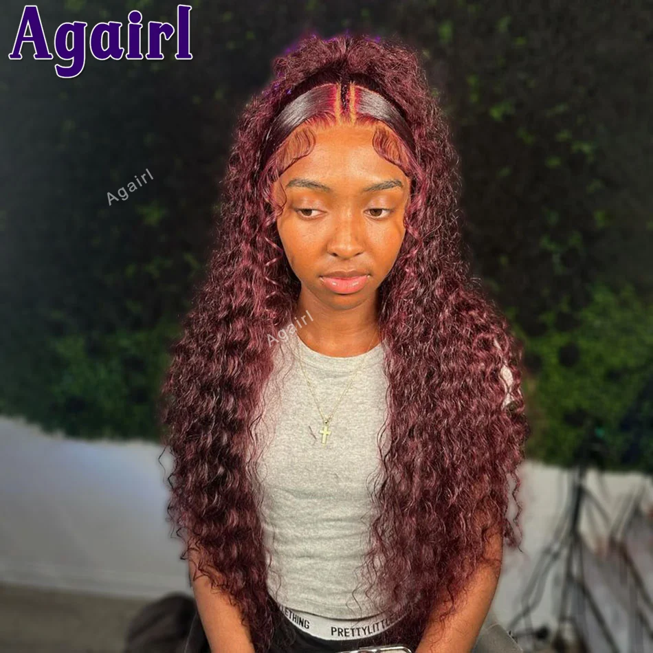 

Ready Go 6X4 Closure Wig Dark 99J Brown 13x6 Kinky Curly Human Hair Wigs Transparent 13x4 Lace Frontal Glueless Wigs for Women