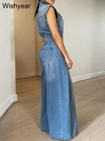 Vintage Loose Denim Wide Leg Pants Jumpsuit Women Pocket Sleeveless Single Breasted Baggy Jean One Piece Rompers Street Overalls - Image 2