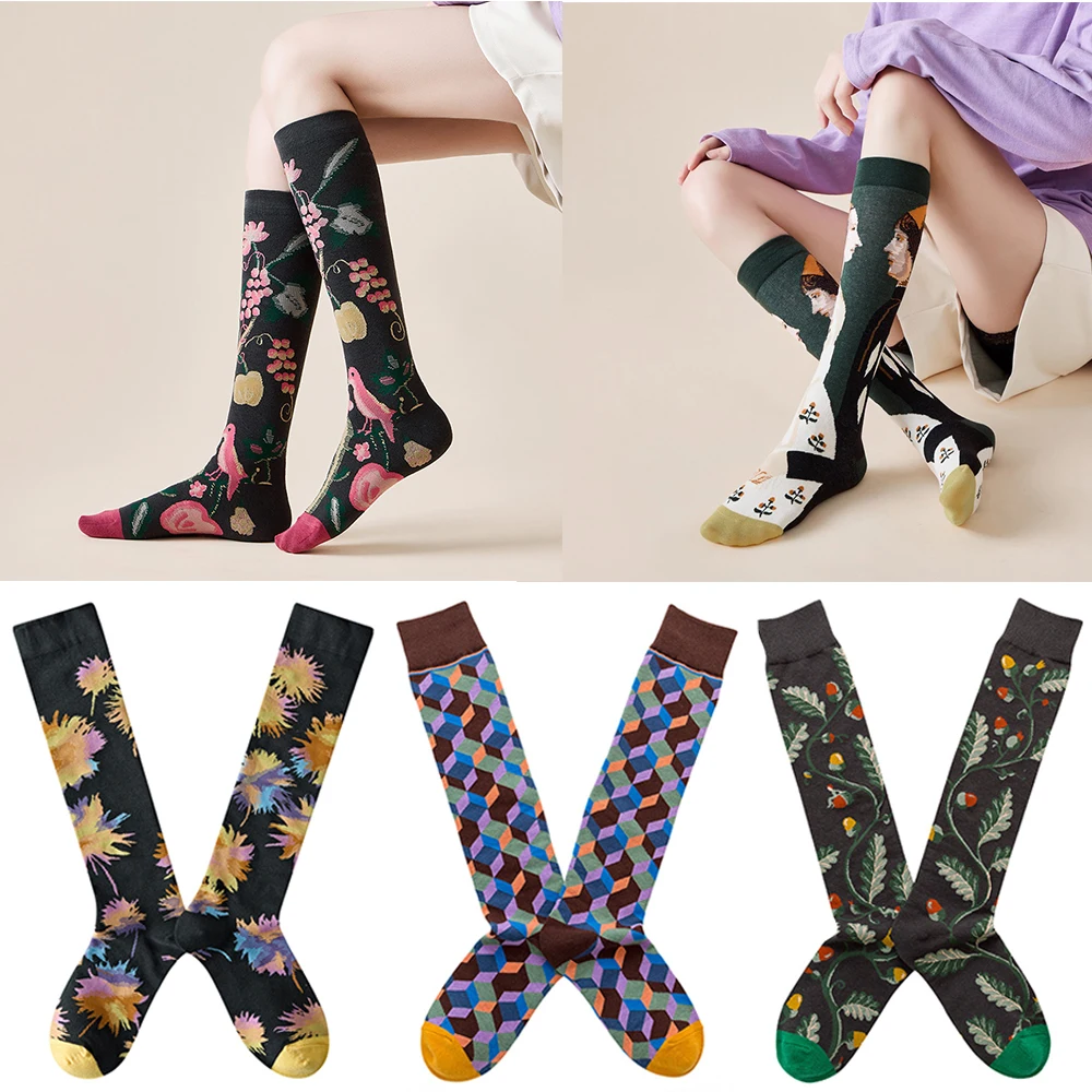 Socks female mid thigh calf and knee socks French retro illustration