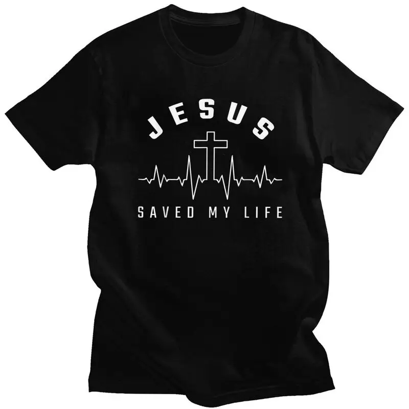 

Custom Men's Jesus Saved My Life T Shirt Short-Sleeve Cotton Tshirts Cool T-shirt Christian Religious Faith Tee Slim Fit Apparel