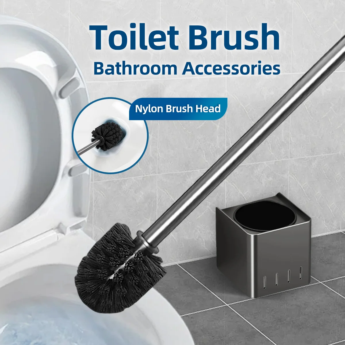Aluminum Alloy Toilet Brush Wall-Mounted Toilet Brush Long-Handled Bathroom Cleaning Tools bathroom accessories toilet brush set