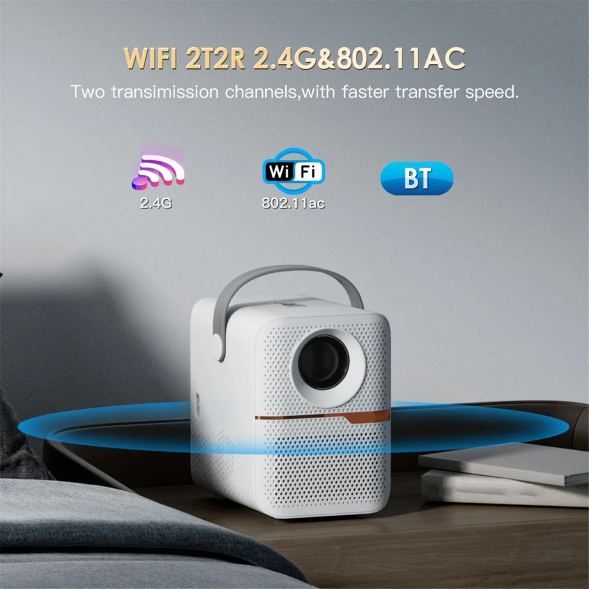 JAS-P10 Smart 4K WiFi Portable 1080P Home Theater Video LED Bluetooth Mini Projector Android 10 Projector US PLUG(White)