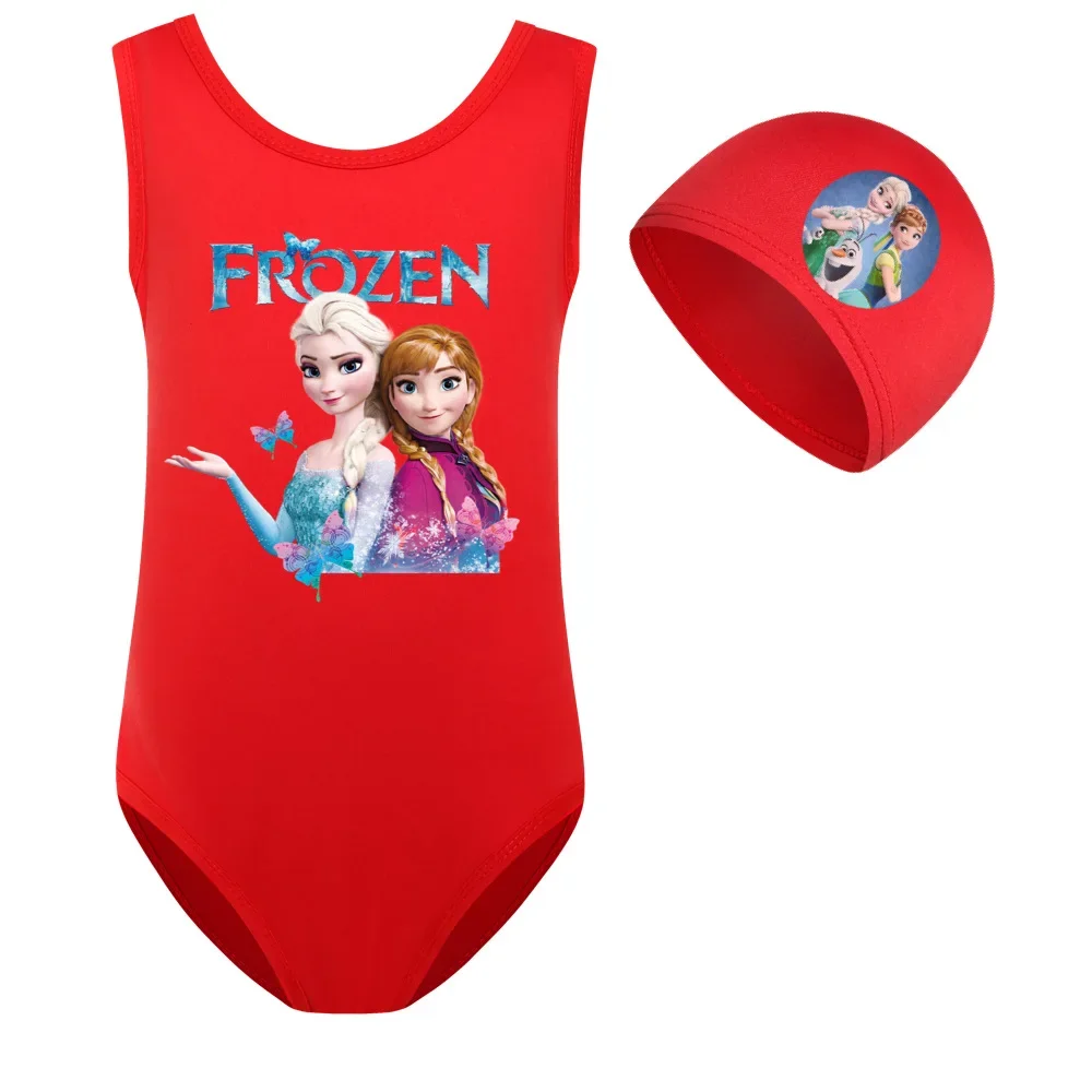 Girls One Piece Swimsuit children swimwear 2 Pcs/Set Cartoon Frozen Anna Elsa Kid Sport for Beach