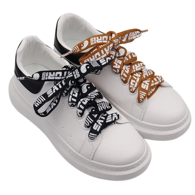 WeiouLaces 15MM Funny Pattern Text Flat Laces Decoration Wide Lacets Silk Screen Printed Shoelaces Canvas Accessory Retail 1Pair