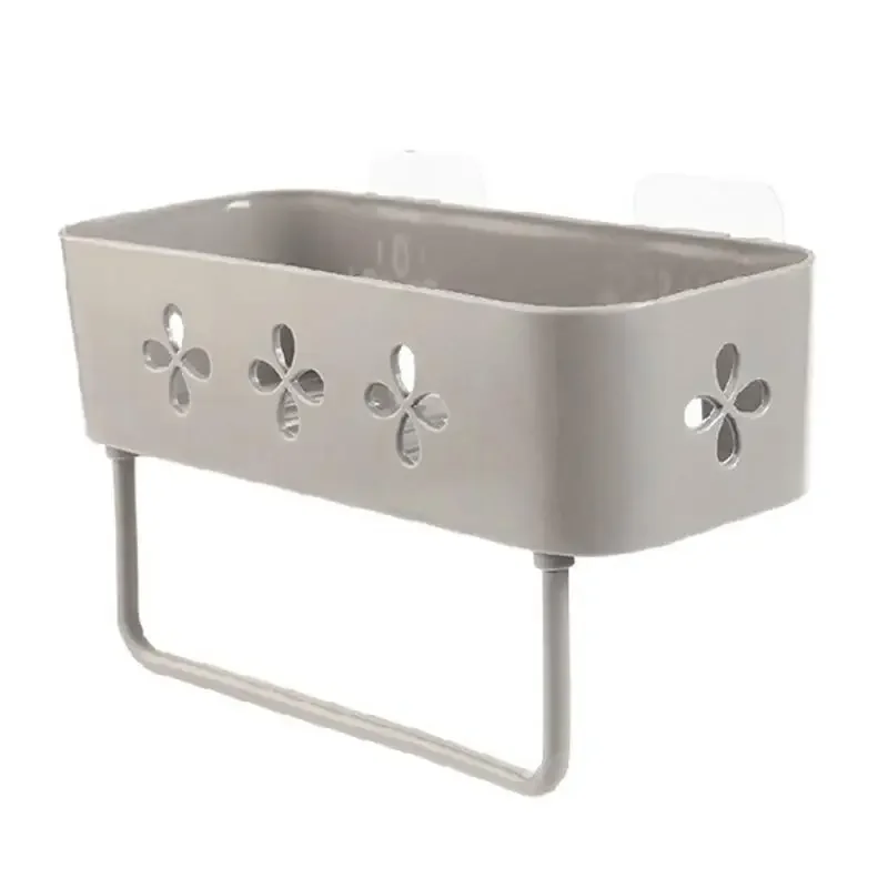 Nordic Bathroom Shelf Shower Caddy Organizer Rack Wall Mount Shampoo Rack With Towel Bar No Drilling Kitchen Bathroom Accessory 4