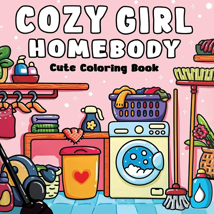 كتاب تلوين لطيف من Cozy Girl Homebody لتخفيف التوتر، كتاب رسم فني، هدية مثالية للحفلات وأعياد الميلاد