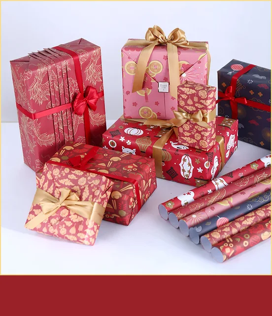 5sheets/Roll Red Gold Chinese Wrapping Paper Gift Wrap Birthday Paper for  Wedding Baby Shower Christmas