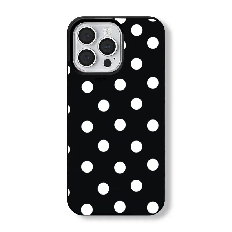 Creative Black Phone Case with Full Screen White Polka Dots Design