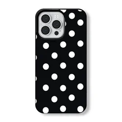 Creative Black Phone Case with Full Screen White Polka Dots Design - iPhone 14 Plus (SMTWQ072509)