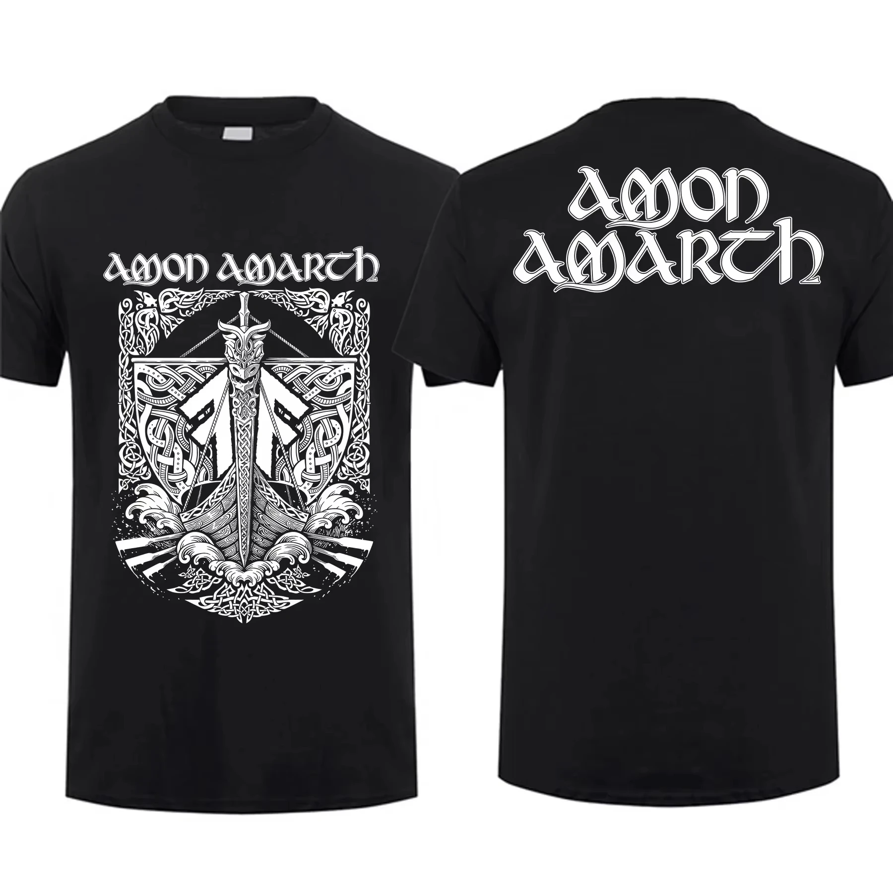 Amon Amarth T Shirt Men Viking Horses Black Double Sided Graphic Oversized Youth Streetwear Fashion