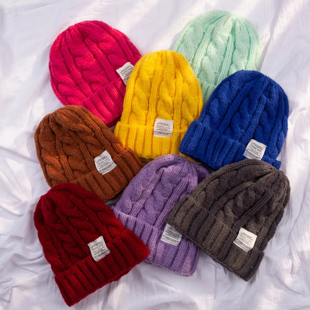 

Unisex Thread Knitted Hat Couple Cap Bonnet Winter Keep Warm Hats Female Beanie Hat Women Solid Color Cap Lady Crochet Caps