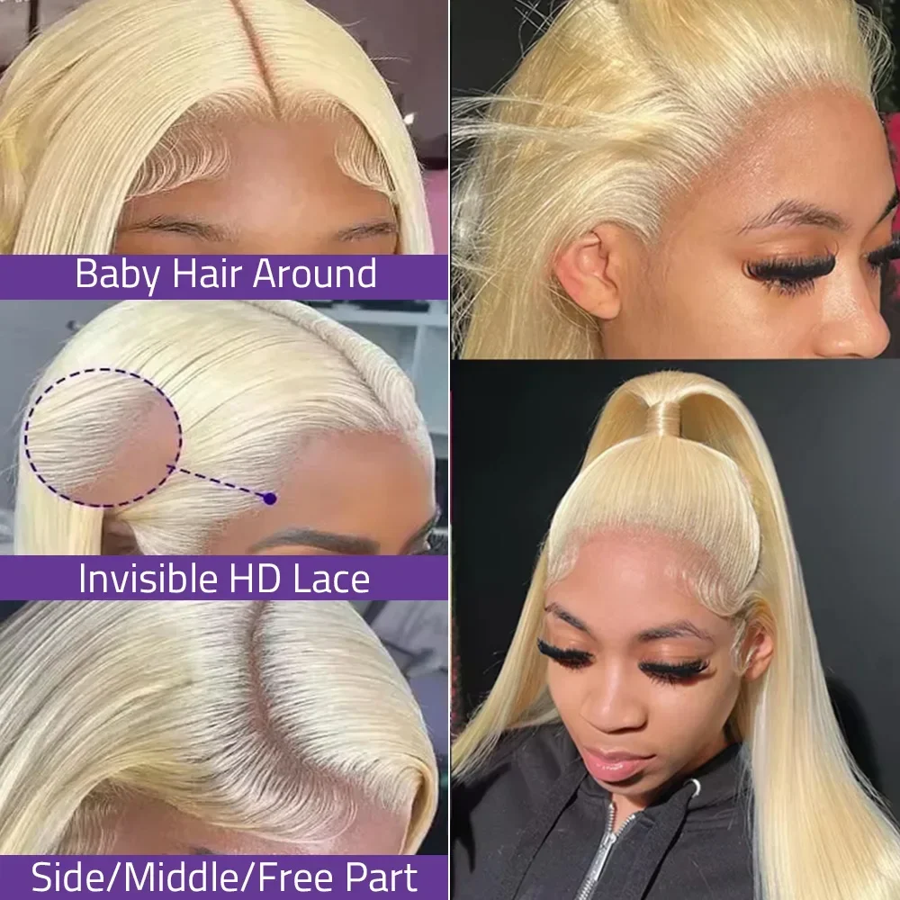 100% Human Hair Wigs 26 Inch Brazilian Bone Straight Lace Front Wig 613 Blonde 13x6 HD Transparent Lace Frontal Black Women human hair wig