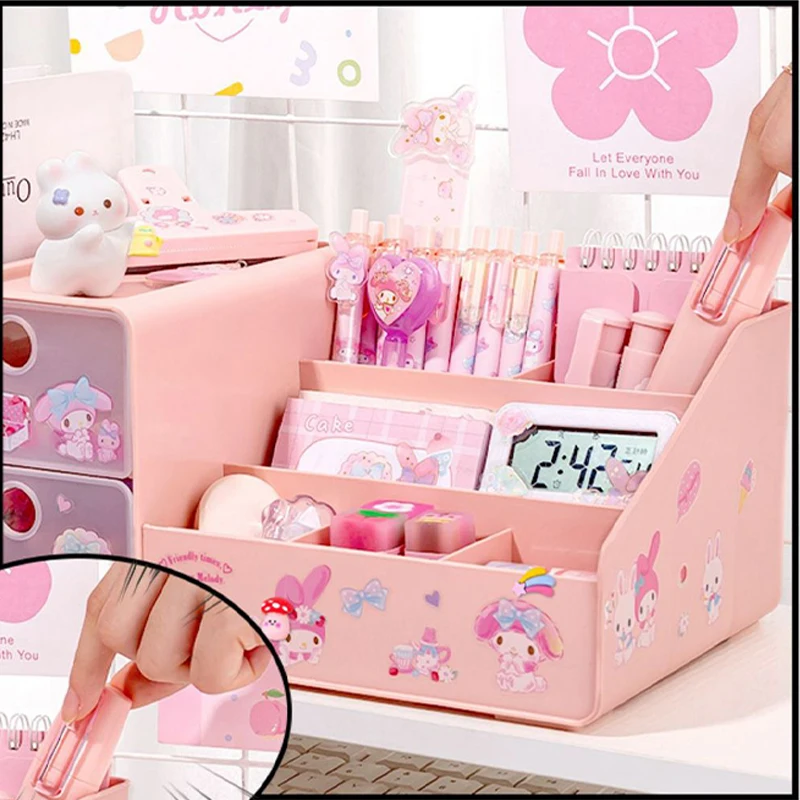 

Sanrio Kawaii My Melody Настольный ящик для хранения канцелярских принадлежностей Аниме мультфильм красивый большой емкости выдвижной стиль