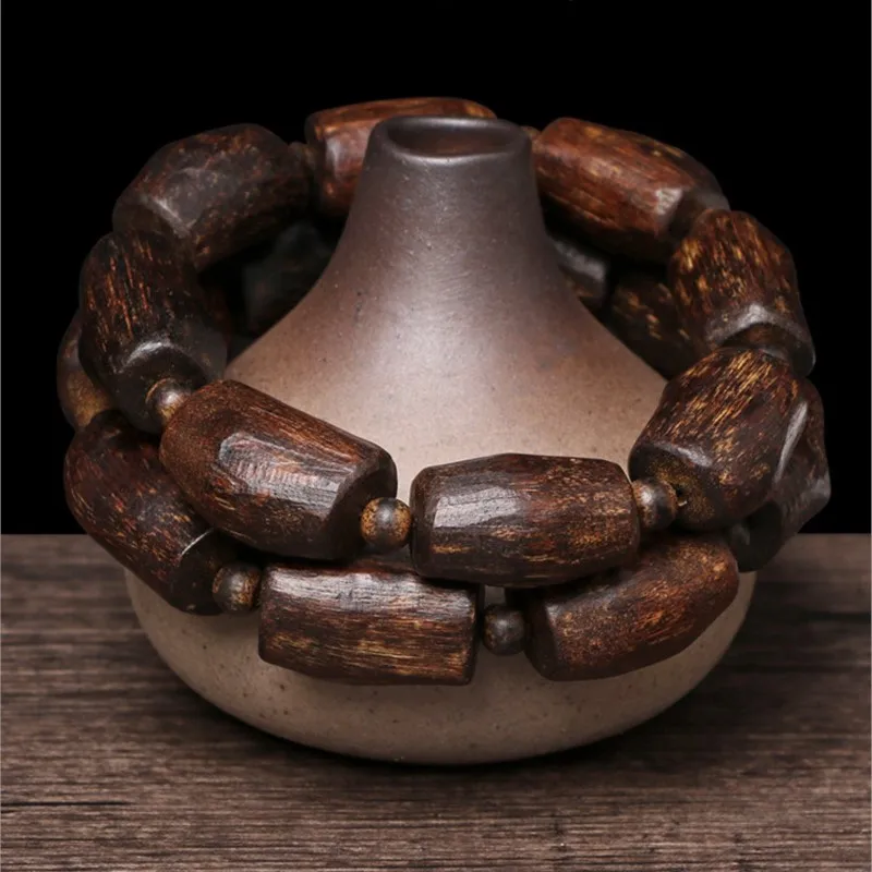 

High Quality Oil Submerged Type Real Brunei Agarwood Bracelet Natural Eaglewood Beads with Shape Bracelet Old Materials