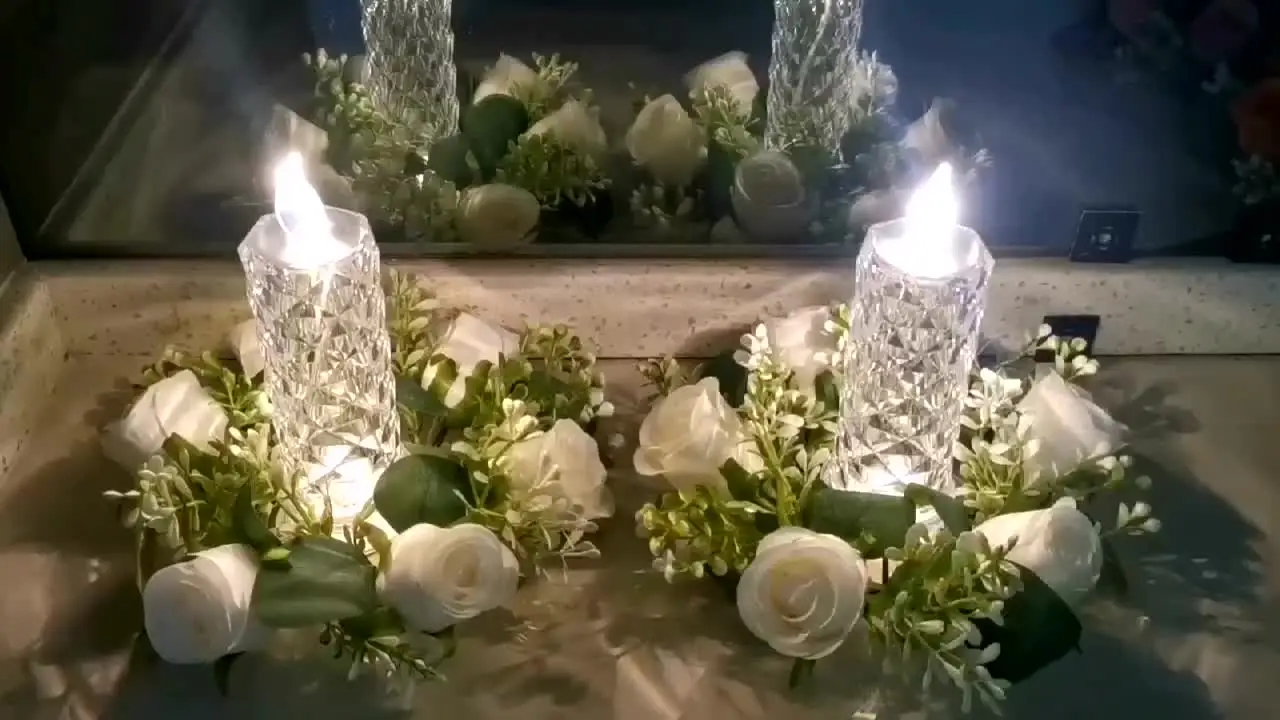 Anillos de vela de boda, centros de mesa de boda, coronas de 2,9 pulgadas,  rosas blancas, flores artificiales, decoración de fiesta, 6/10 Uds. -  AliExpress, image size:1280x720